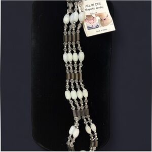 Elegant  all in one magnetic Jewelry White and Silver Beaded Necklace , bracelet